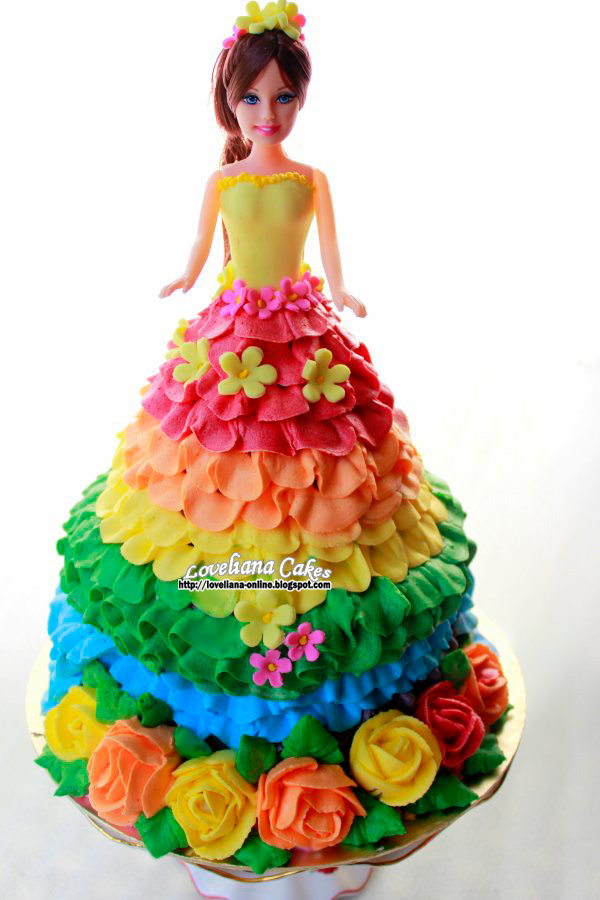 Rainbow Barbie Doll Birthday Cake