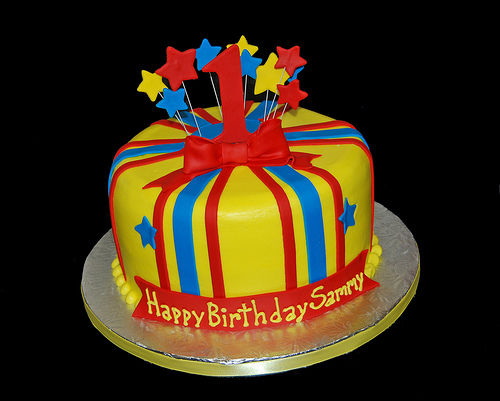 Red and Yellow Birthday Cake