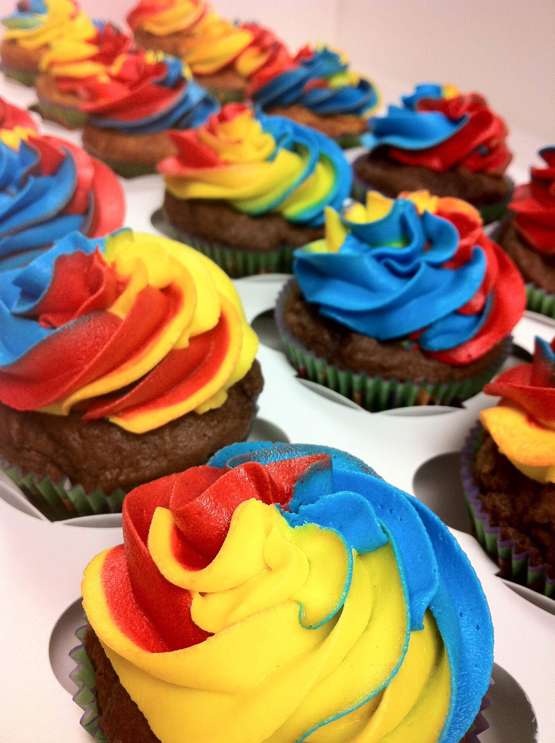 Red Yellow and Blue Cupcakes