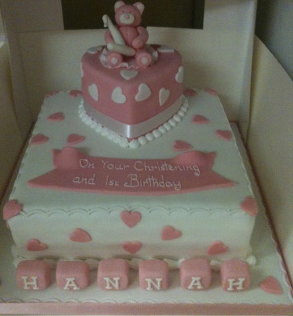 Square Two Tier Christening Cake