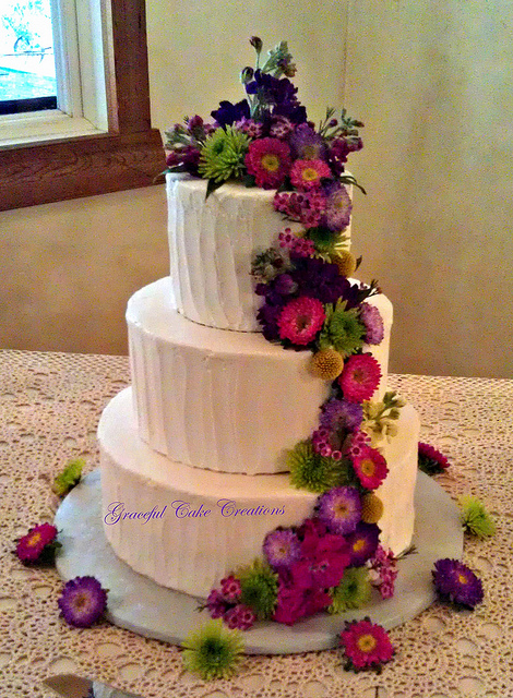 Textured Buttercream Wedding Cake with Flowers