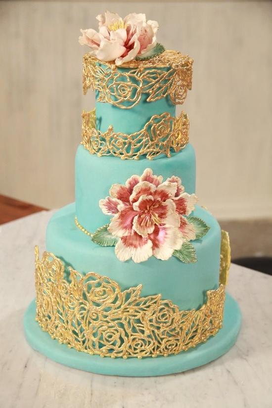 Turquoise and Gold Wedding Cake Turquoise and Gold Wedding Cake