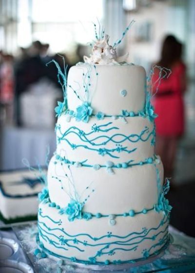 Turquoise and White Wedding Cake