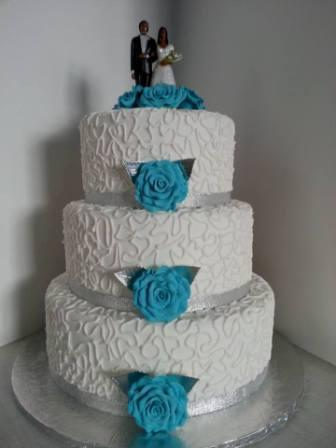 Turquoise and White Wedding Cake