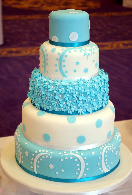Turquoise Blue and White Wedding Cake