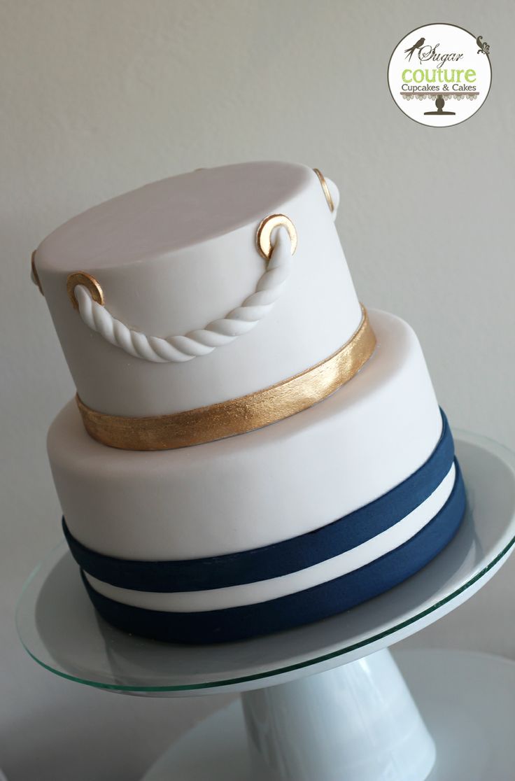 Wedding Cake Gold Navy and White