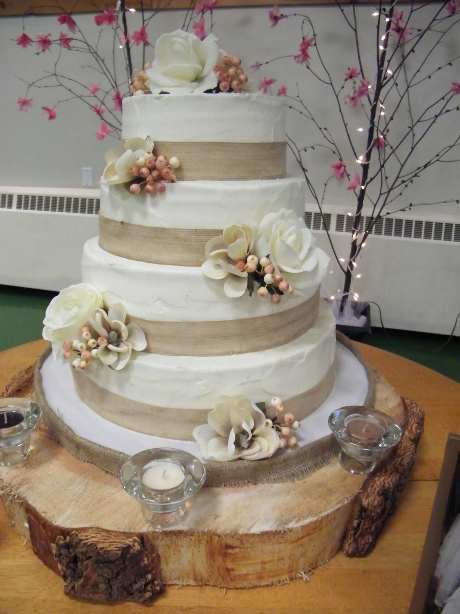 Wedding Cake with Burlap Ribbon