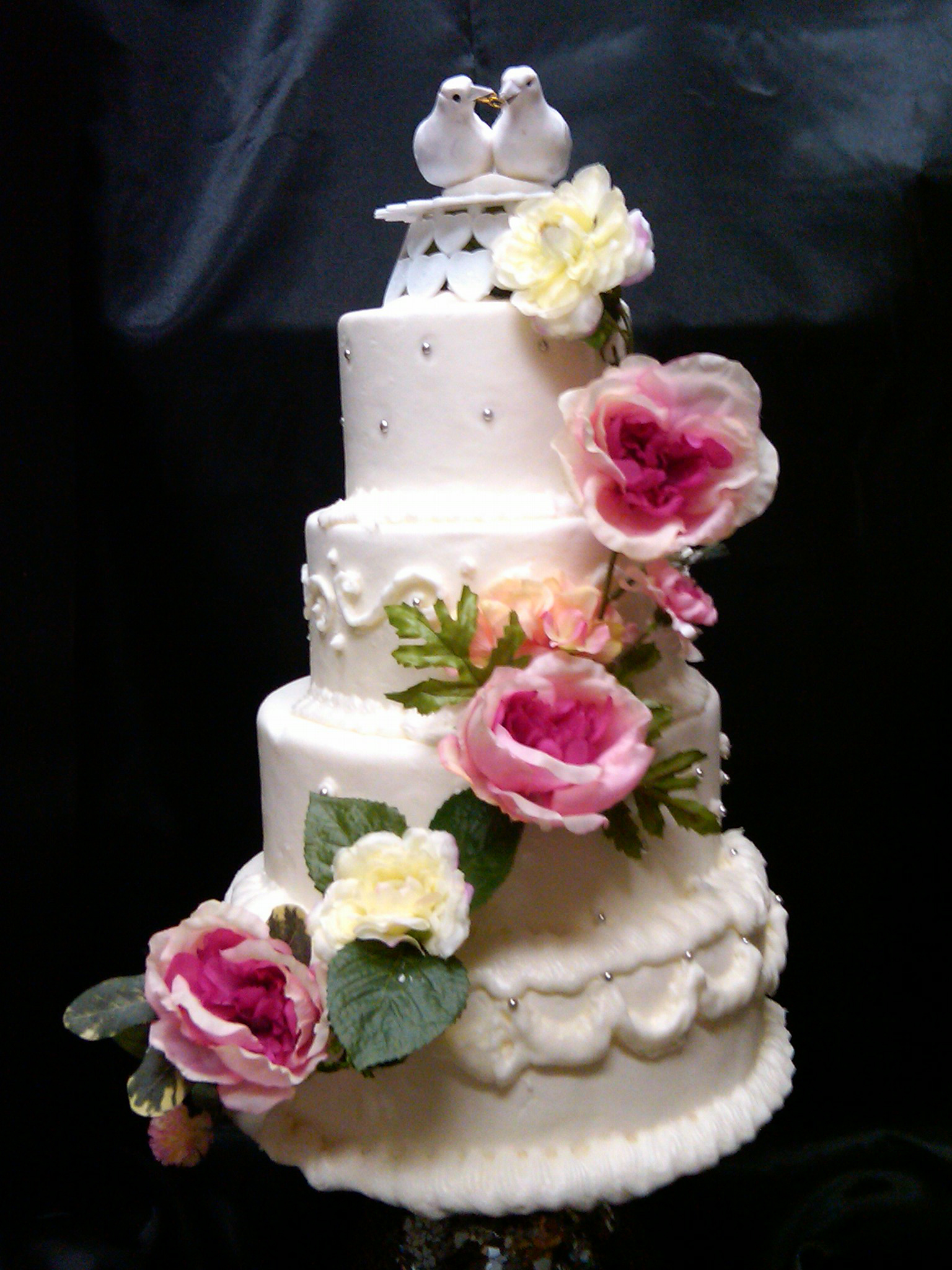 Wedding Cake with Silk Flowers