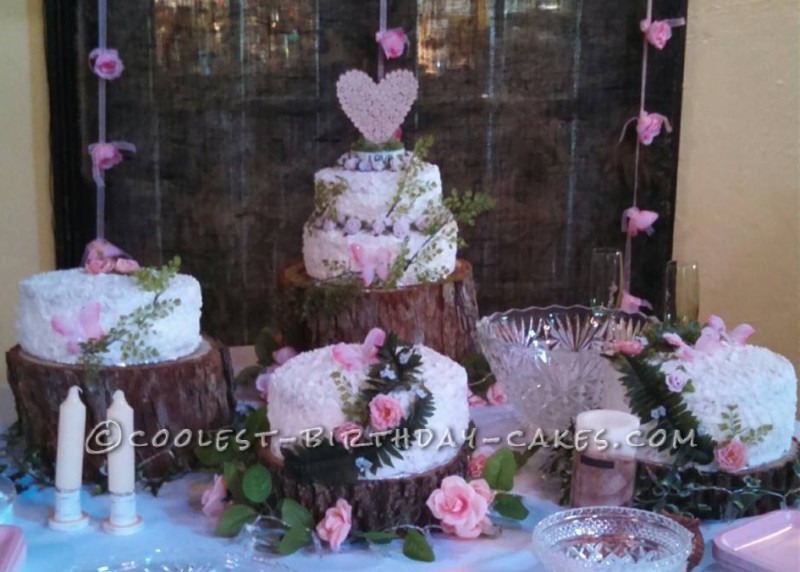 Wedding Cake with Silk Flowers