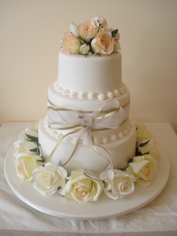 Wedding Cake with Silk Flowers