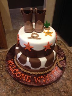 Western Cowboy Baby Boy Shower Cake