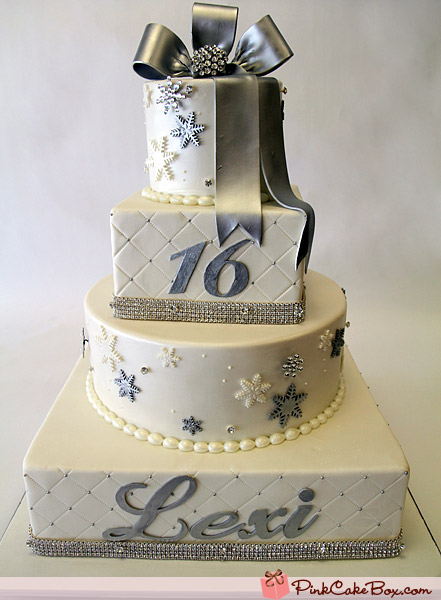 White and Silver Sweet 16 Cakes