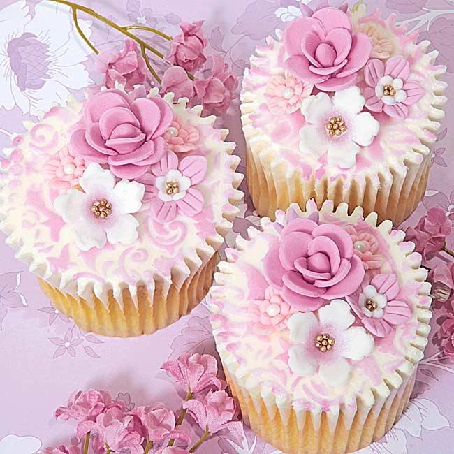 White Cupcake with Pink Flower