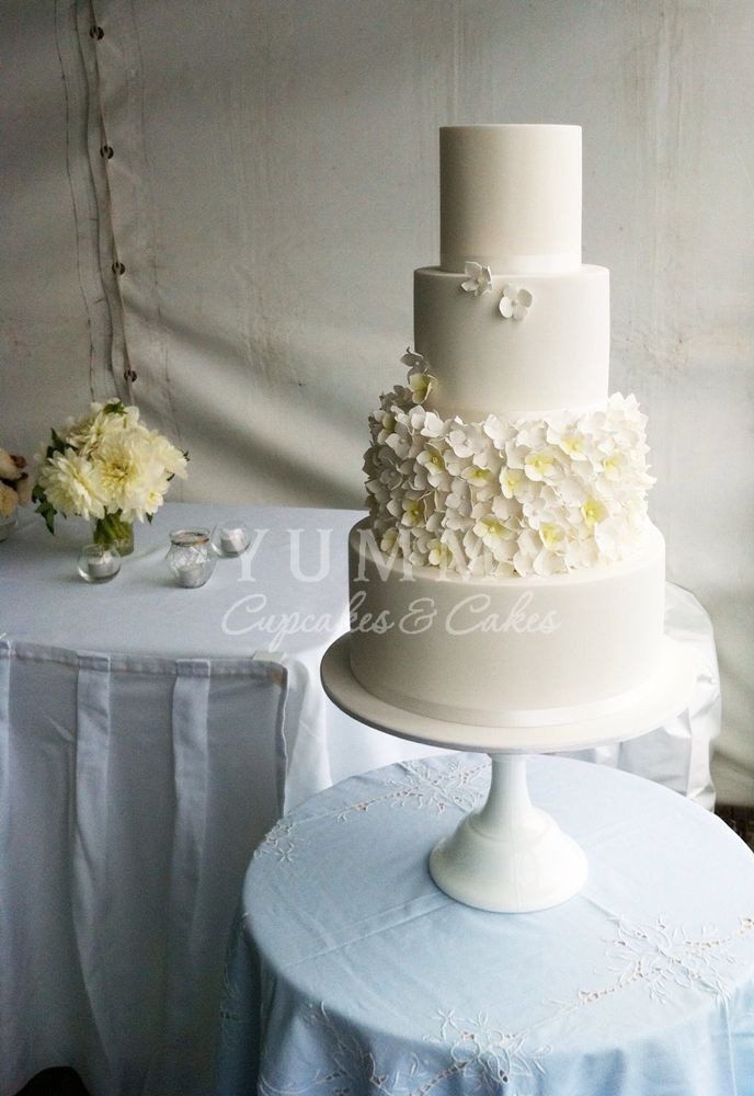 White Hydrangea Wedding Cake