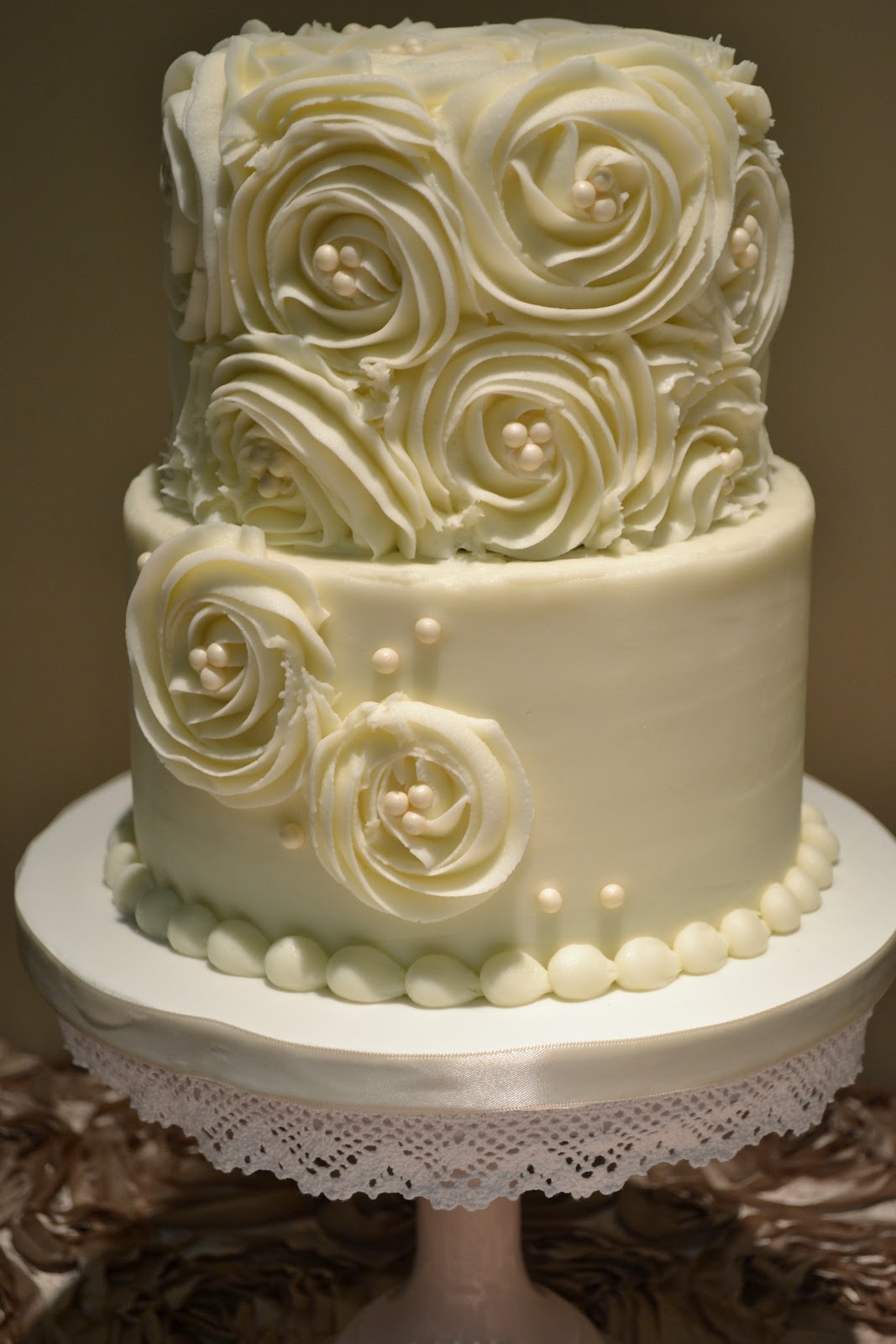 2 Tier Wedding Cake with Rosettes