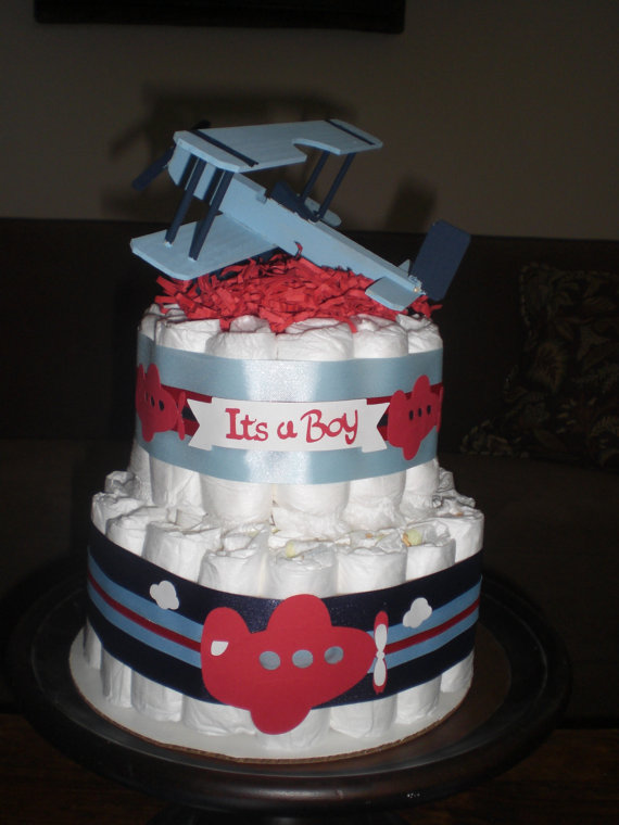 Airplane Baby Shower Diaper Cake Centerpiece