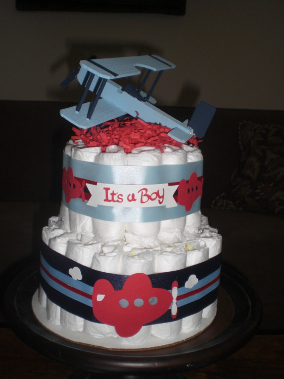 Airplane Baby Shower Diaper Cake Centerpiece Airplane Baby Shower Diaper Cake Centerpiece