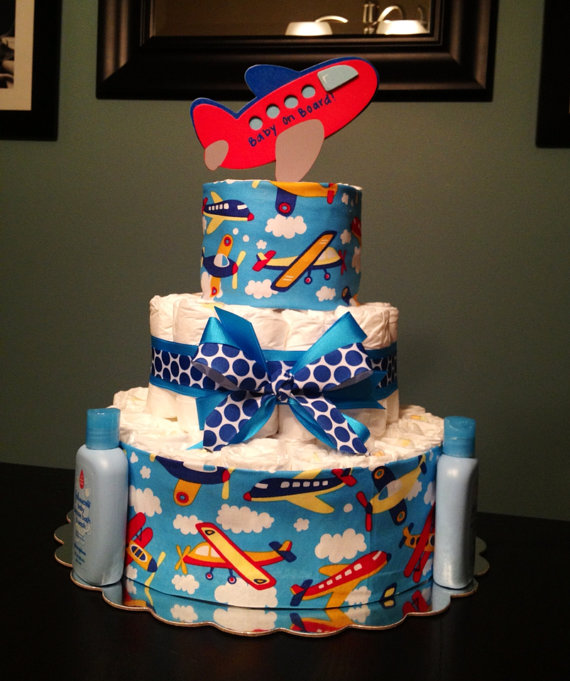 Airplane Baby Shower Diaper Cake Centerpiece