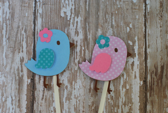 Birds Baby Shower Cupcake Toppers