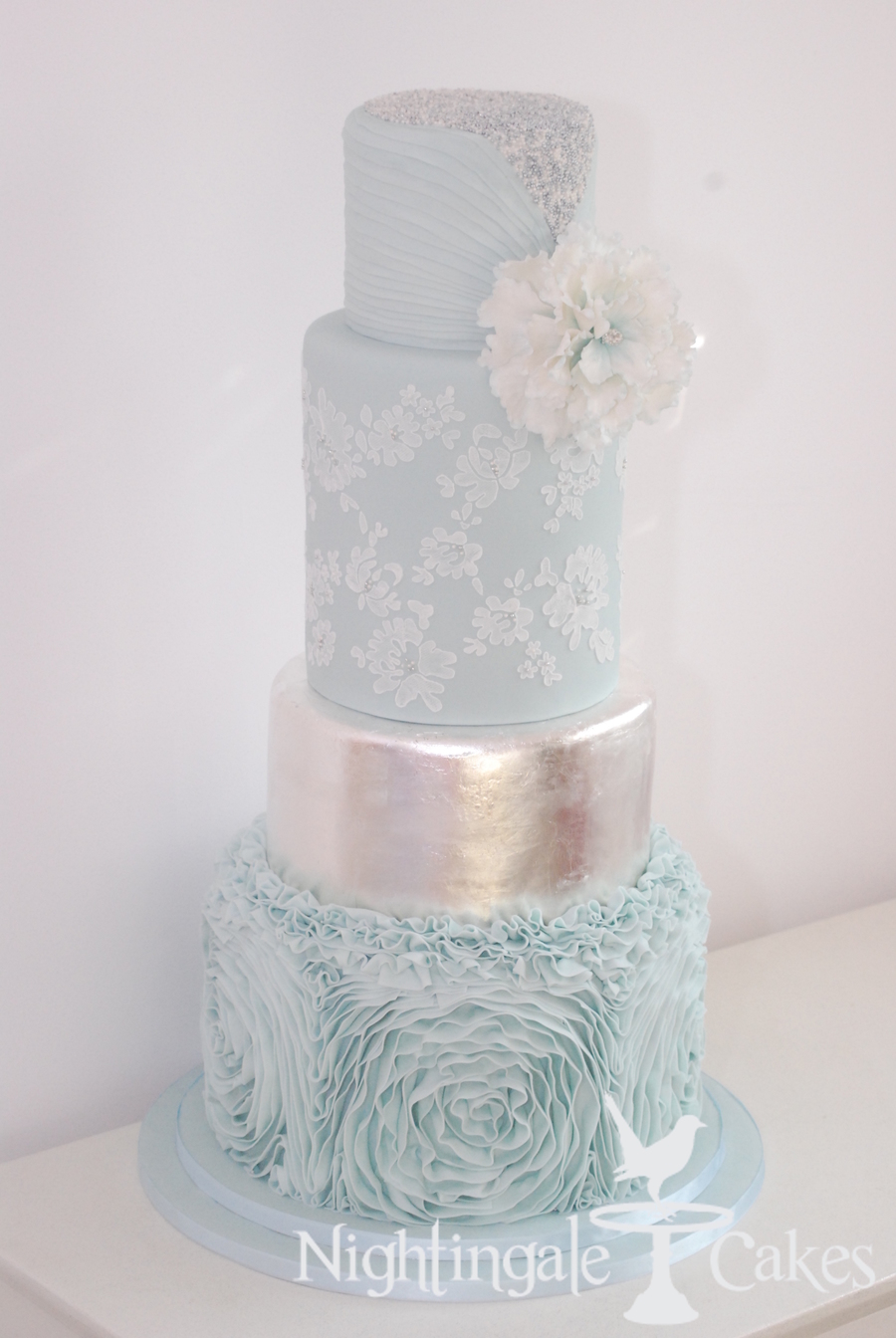 Blue Ruffle Flower Wedding Cake