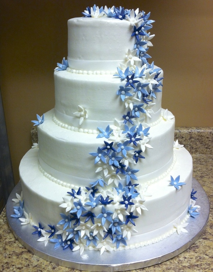Blue Wedding Cake with Flowers