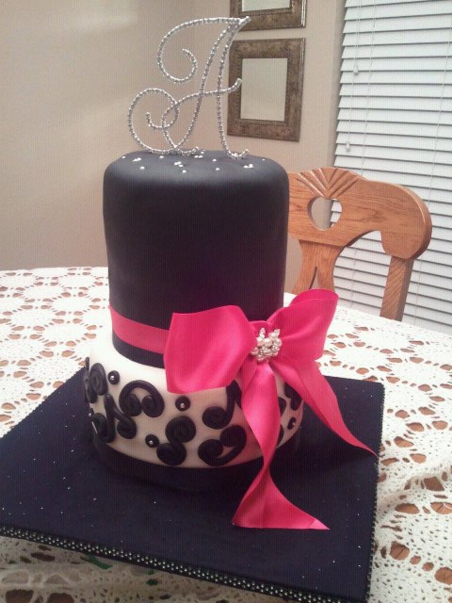 Bridal Shower Cake Pink Black and White