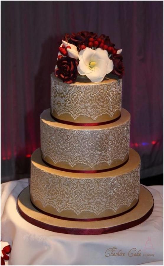 Burgundy and Gold Wedding Cake