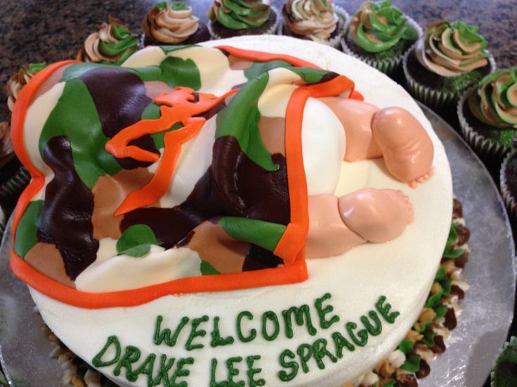 Camo Baby Shower Cake and Cupcakes