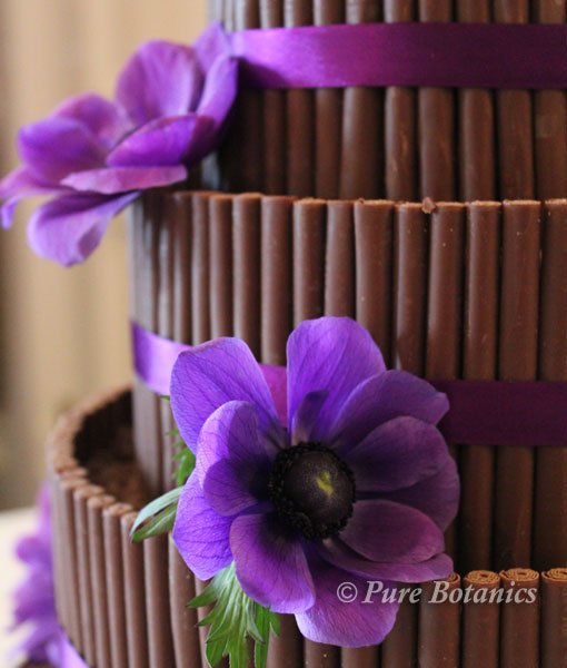 Chocolate Wedding Cake with Purple Flowers