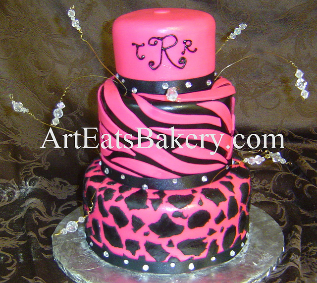 Girls Animal Print Fondant Birthday Cake