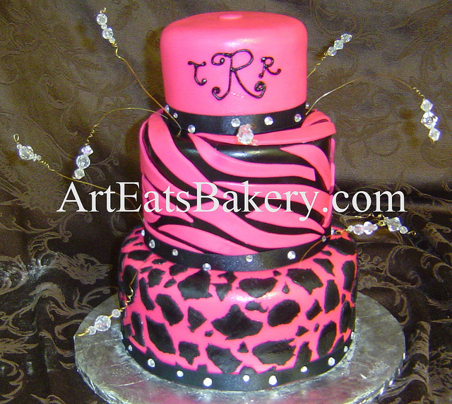Girls Animal Print Fondant Birthday Cake Girls Animal Print Fondant Birthday Cake