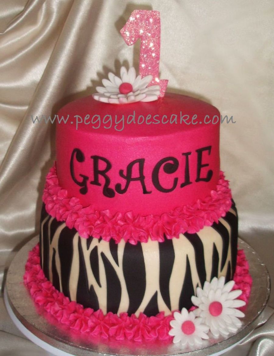 Hot Pink and Zebra Print Birthday Cake