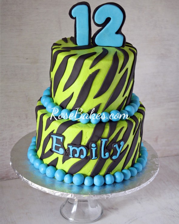 Lime Green and Zebra Birthday Cake