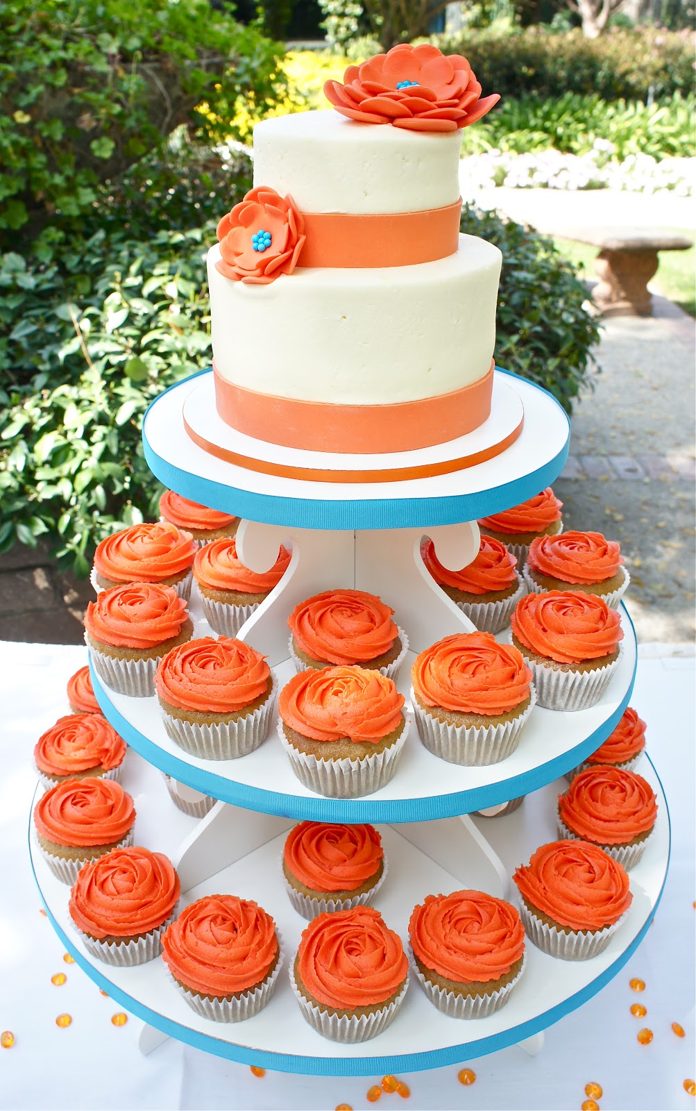 Orange and Teal Wedding Cake