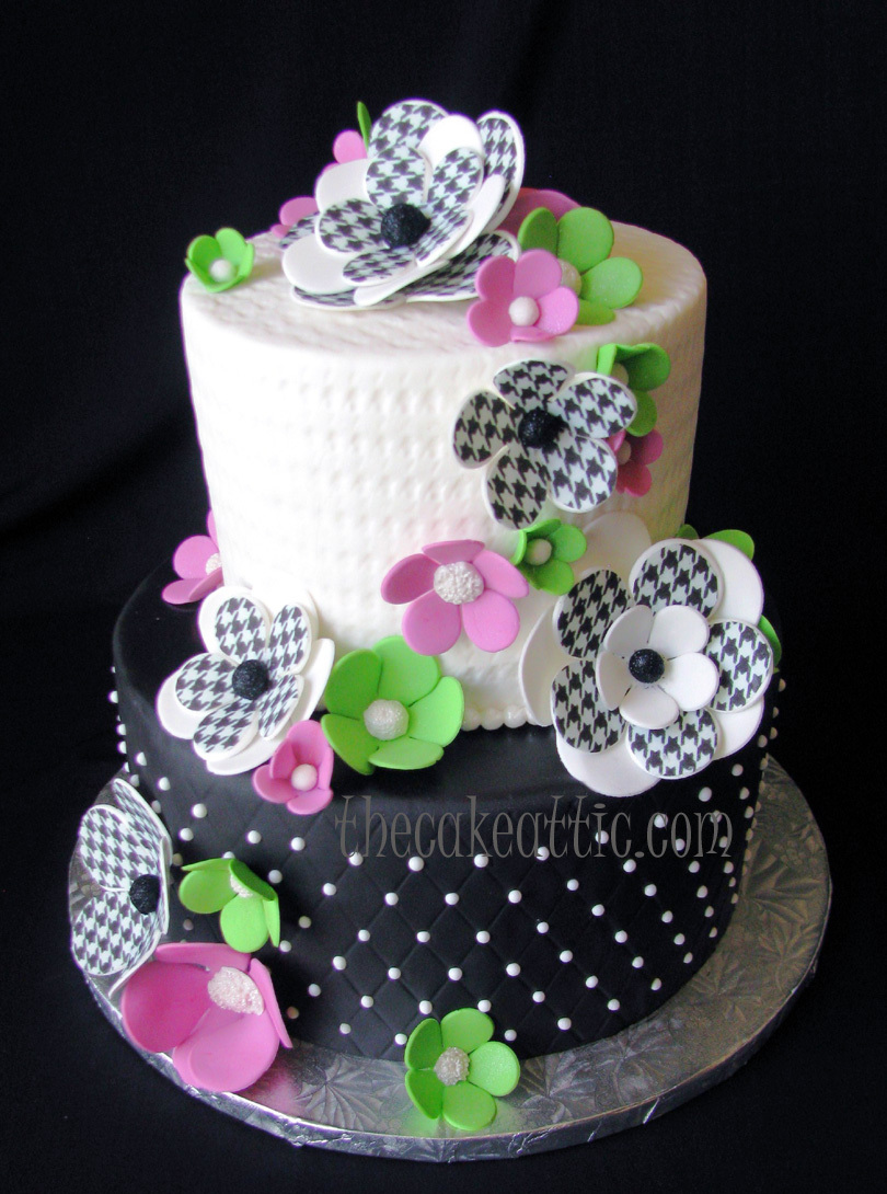 Pink and Green Bridal Shower Cake with Flowers