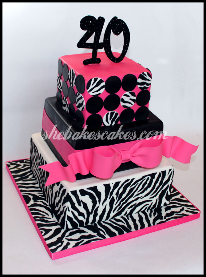 Pink Zebra 40th Birthday Cake