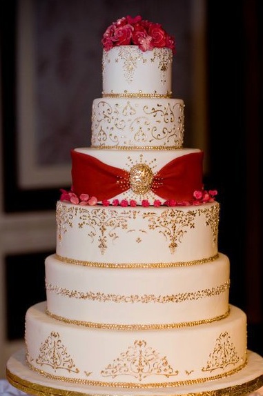 Red and Gold Wedding Cake