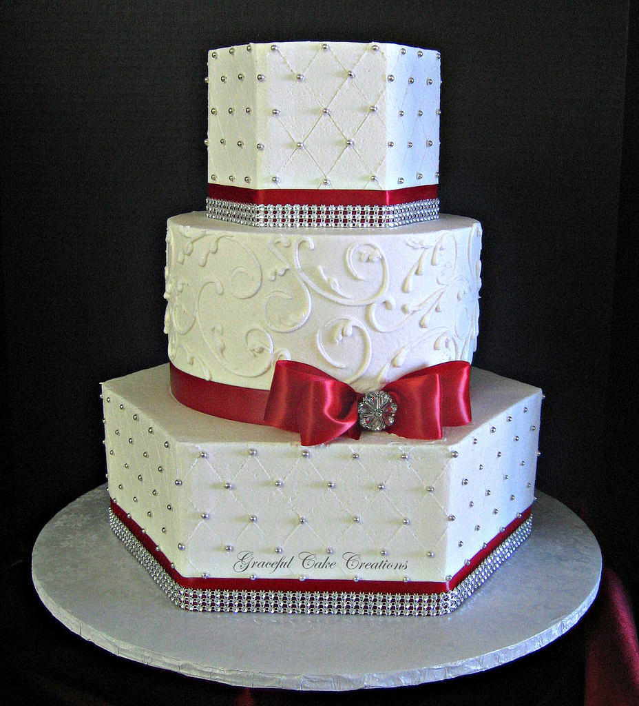 Red White and Silver Wedding Cake