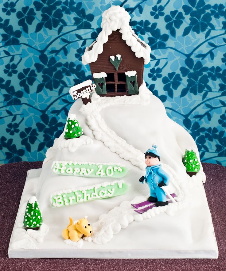 Ski Themed Birthday Cake & Cupcakes
