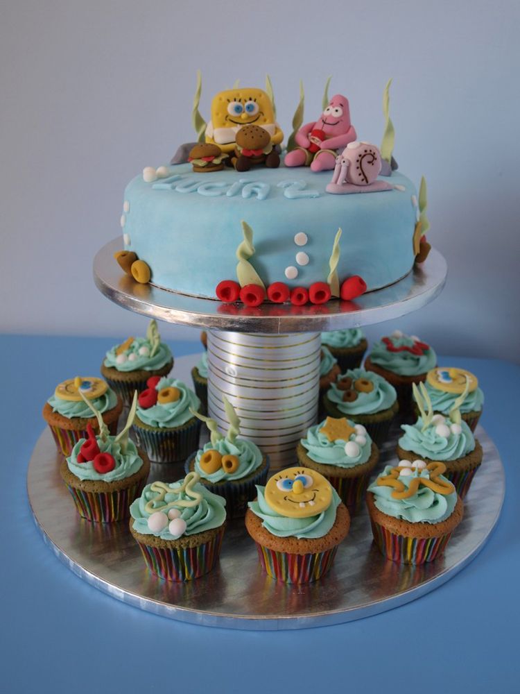 Spongebob Birthday Cake and Cupcakes
