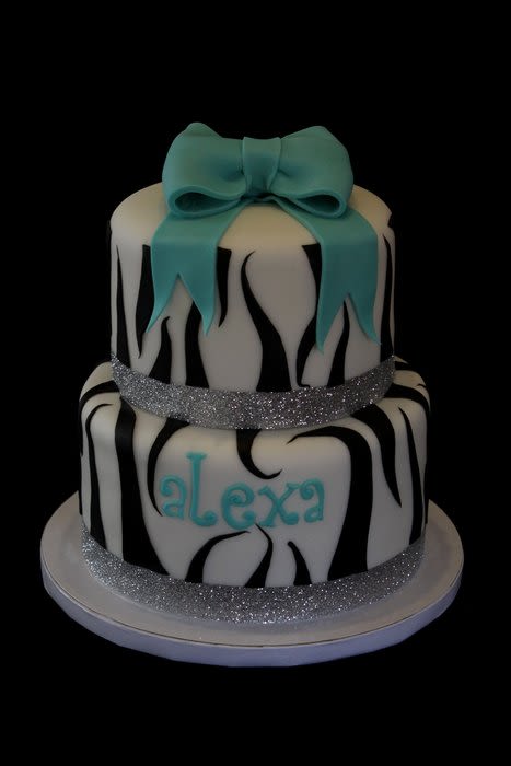 Turquoise and Zebra Birthday Cake