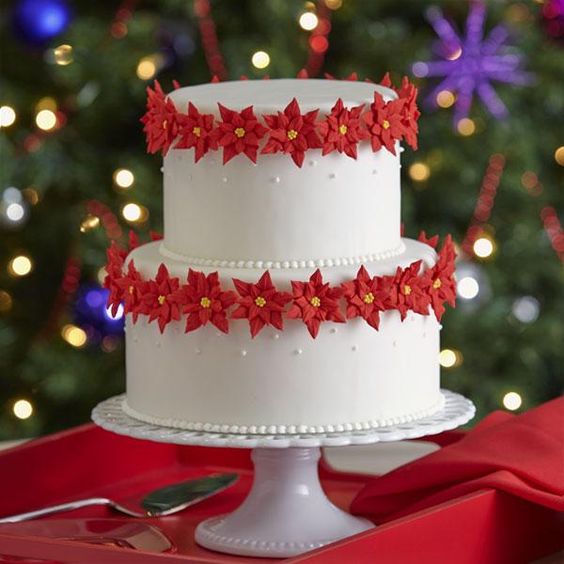 Two Tier Elegant Buttercream Christmas Cakes Two Tier Elegant Buttercream Christmas Cakes