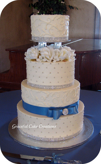 Wedding Cakes with Blue and Silver