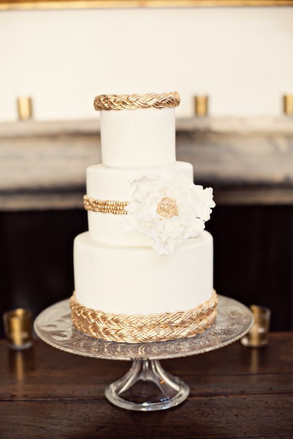 White and Gold Wedding Cake