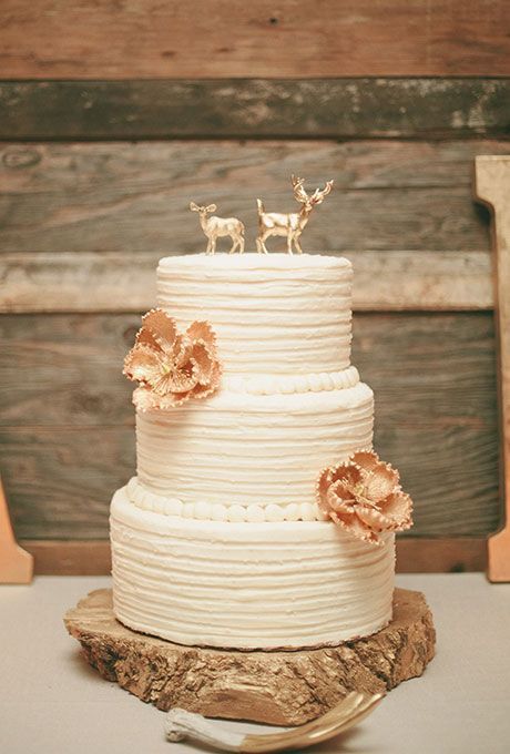 White Gold Wedding Cake with Topper