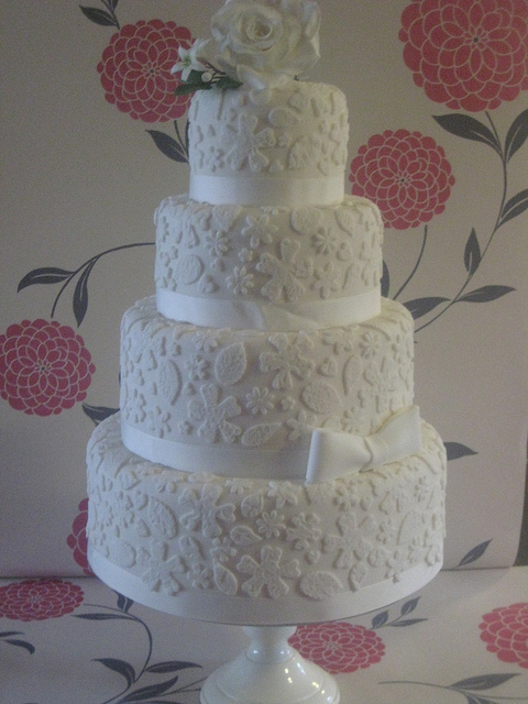 White Lace Wedding Cake