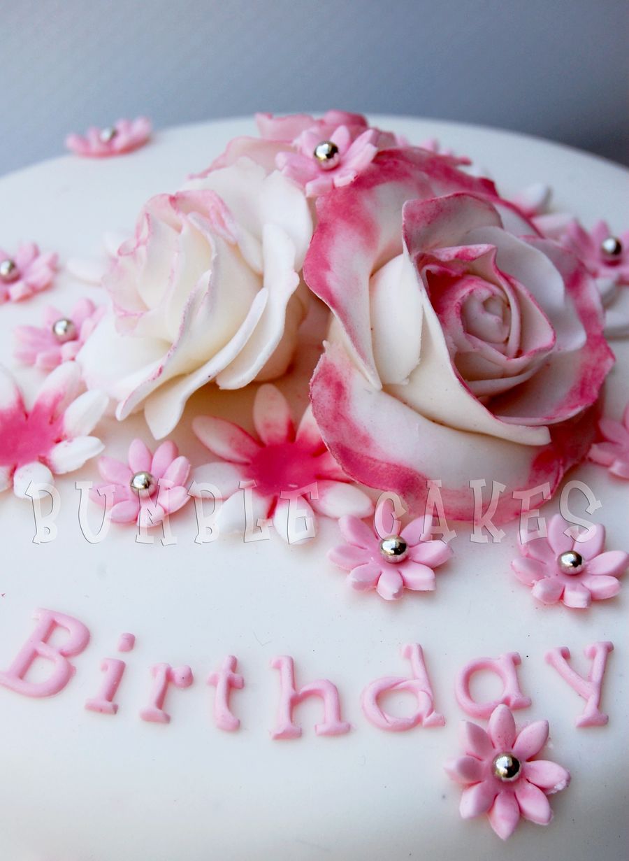 Birthday Cake with Pink Roses