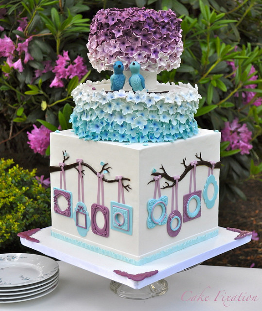 Blue and Purple Wedding Cake