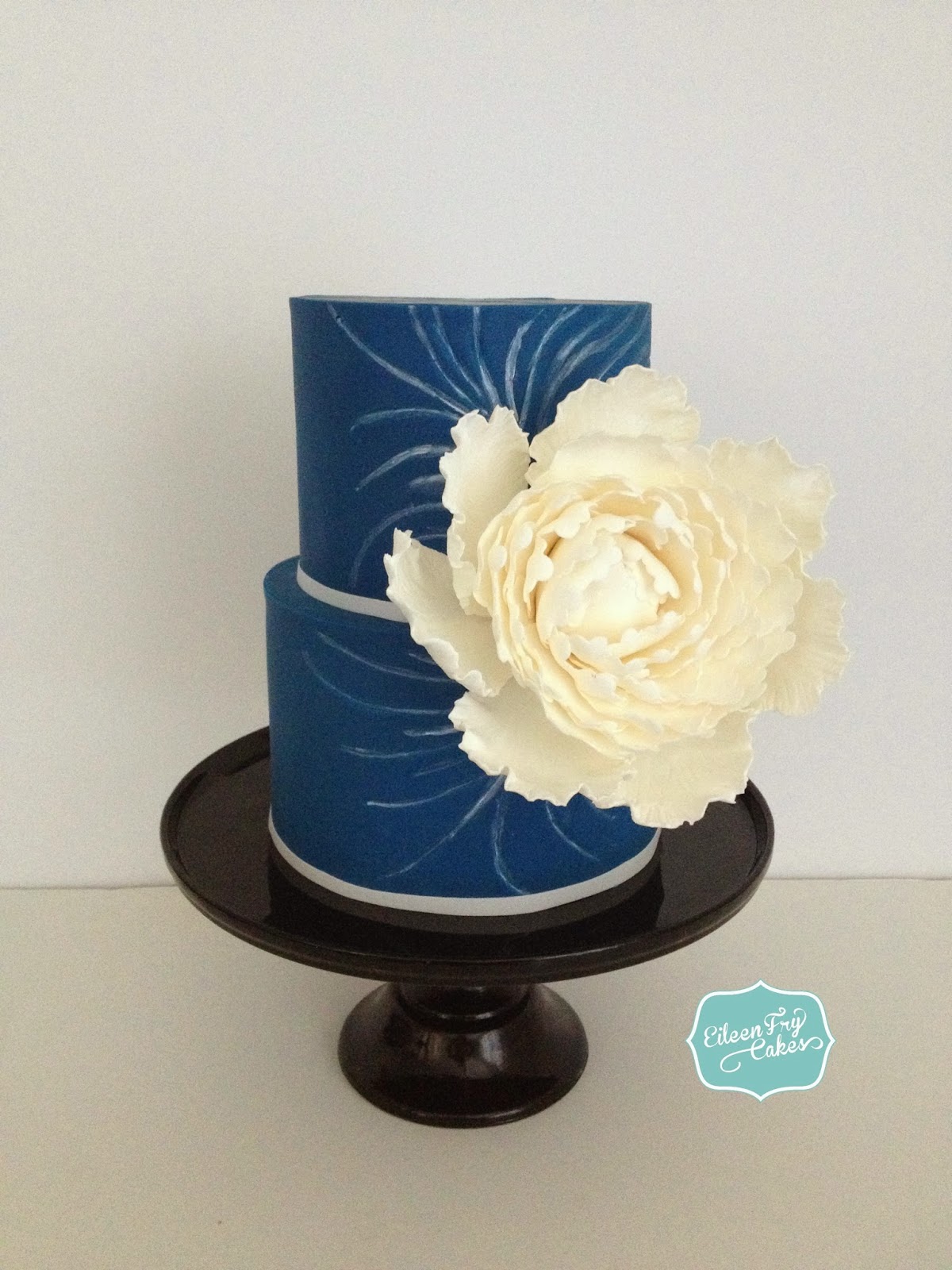 Blue Wedding Cake with Peonies