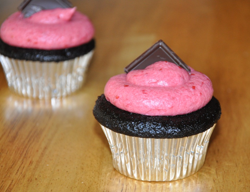 Dark Chocolate Cupcakes with Raspberry Frosting